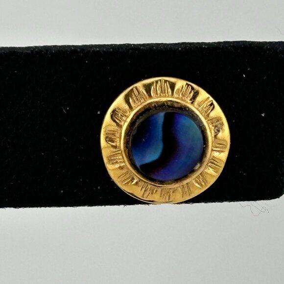 Vintage Blue Abalone Shell Stud Earrings - Picture 2 of 5